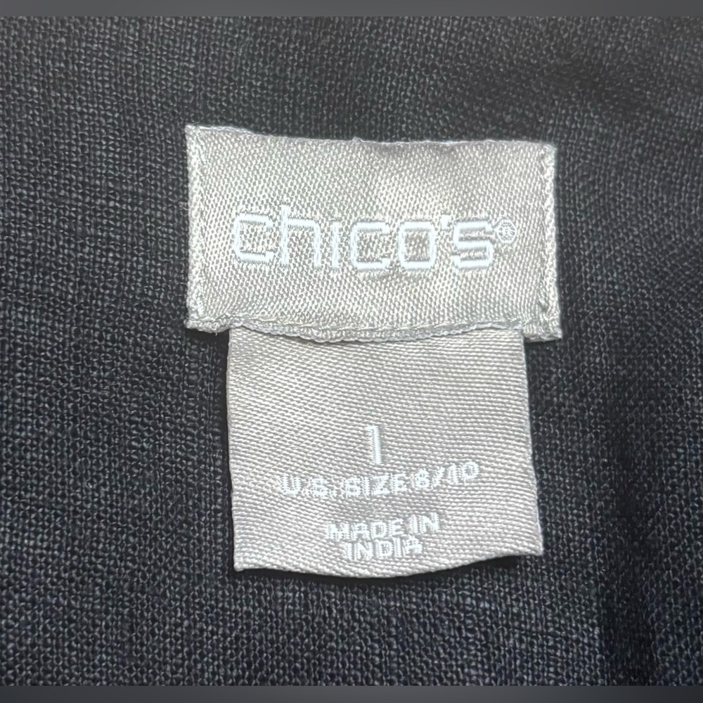 Chico's Short Dress Linen Wedge Dress Black Sz 1 (8-10) Resortwear‎ Vacation - Picture 3 of 13